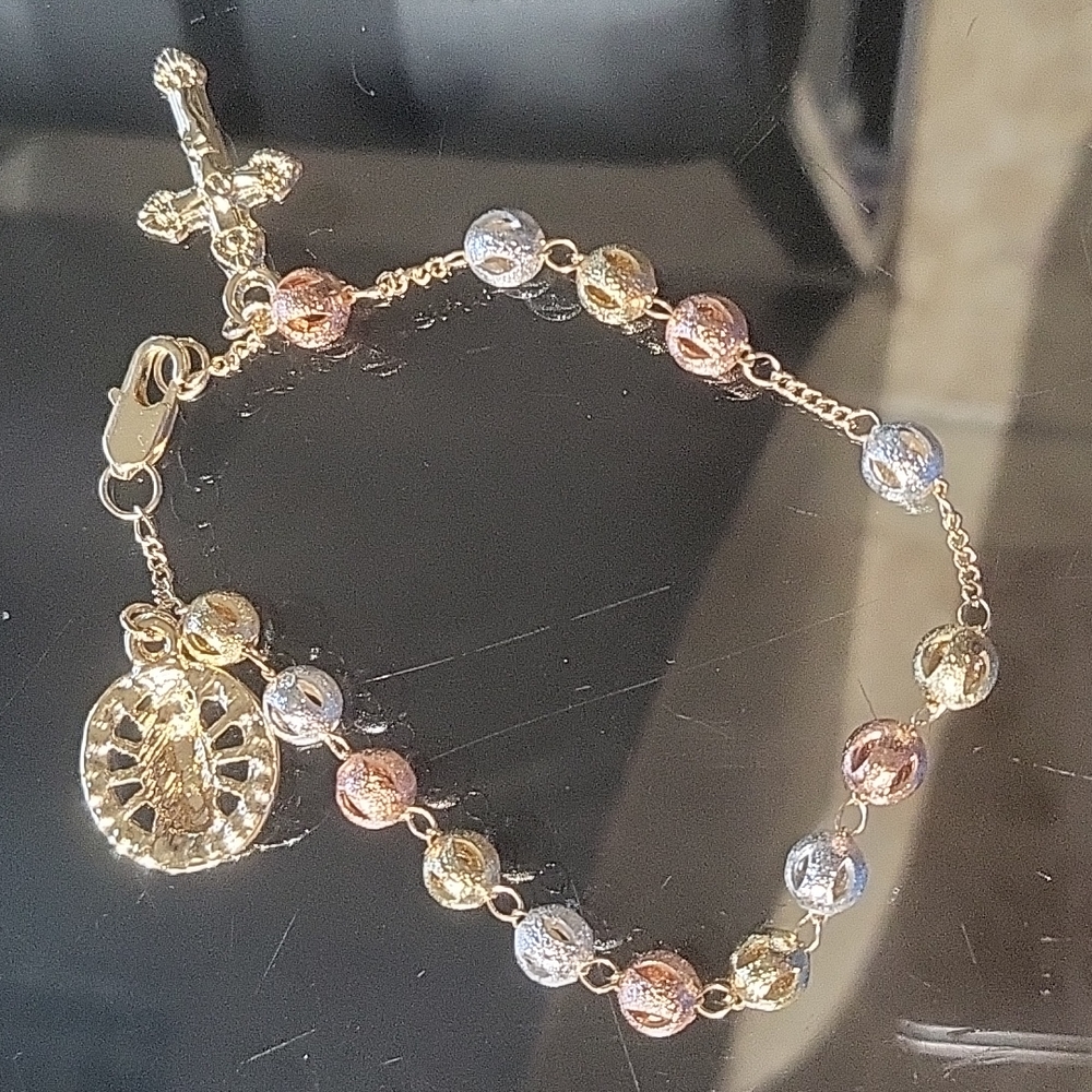 Virgin Mary Catholic Rosary Beads 18K tricolor